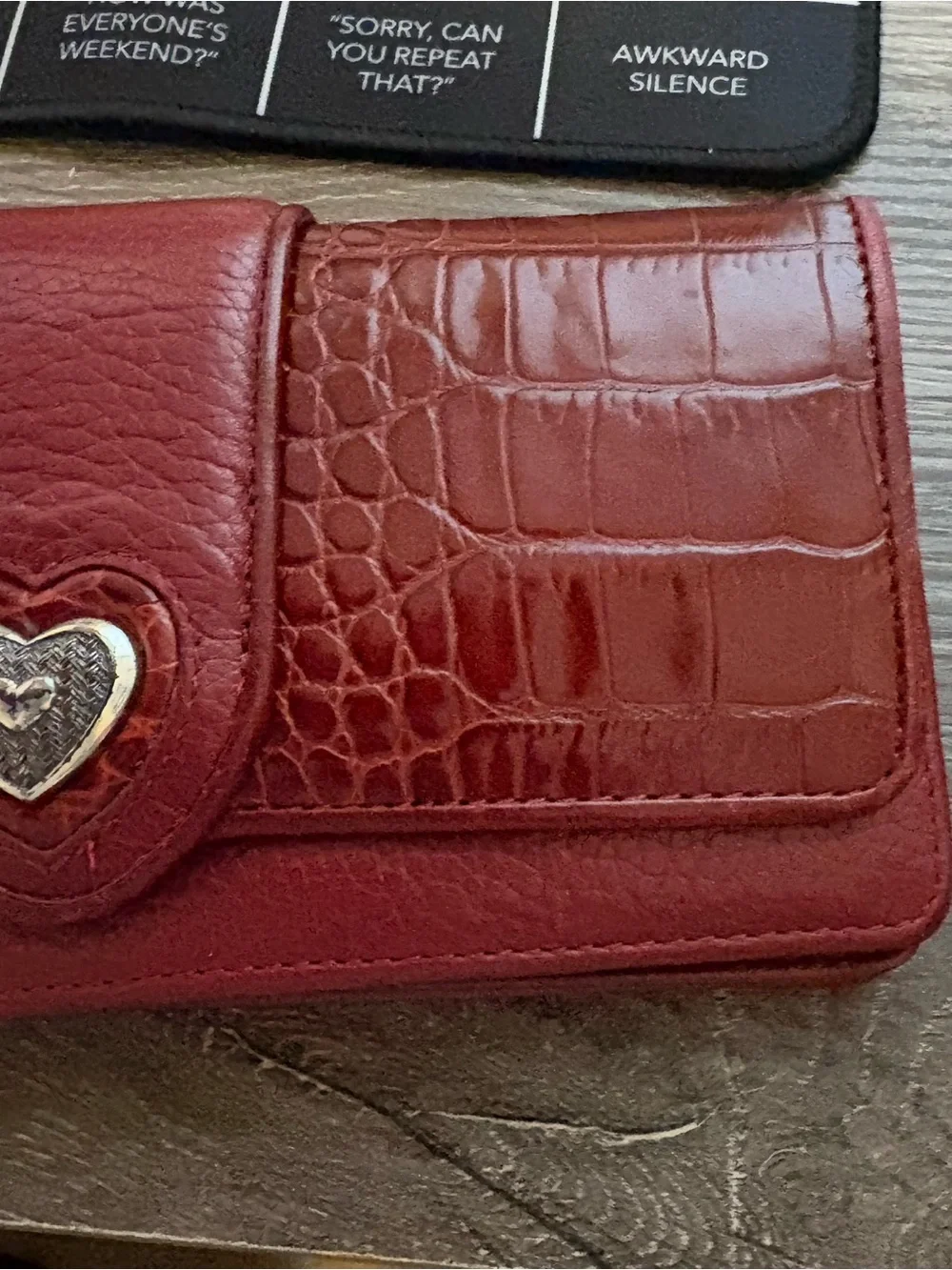 Brighton Red Croc-Texture Wallet with Heart Accent